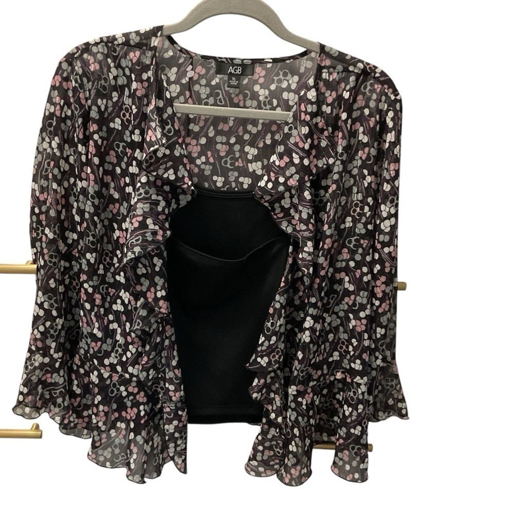 AGB WOMENS BLOUSE WITH ATTACHED BLACK TANK TOP 2 pc